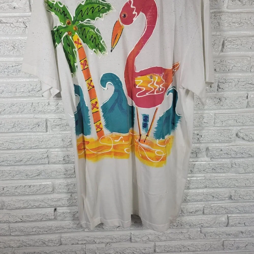 Pacific Connections Womens One Size White Flamingo Rhinestone Swim NOV1E